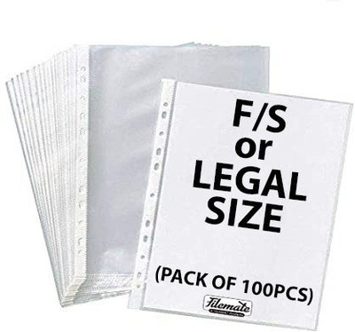 FileMate F/S or Legal Size Sheet Protector(Pack of 100 pcs)(150 Micron)(Size: 13.75 X 9.25 inch) / Document Sleeves(Set Of 100, White and Transparent)