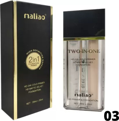 maliao 2 in 1 24 K Gold Primer+ High Definition Velvet  Foundation(Beige Shade 03, 40 ml)