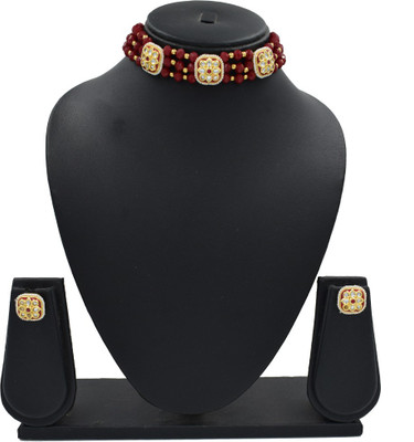 Sandhya Designer Studio Stone Gold-plated Red Jewellery Set(Pack of 1)