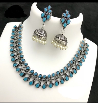 PBM CREATIONS Oxidised Silver Blue Jewellery Set(Pack of 1)