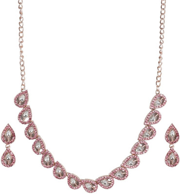 ACCESSHER Alloy Gold-plated Pink Jewellery Set(Pack of 1)