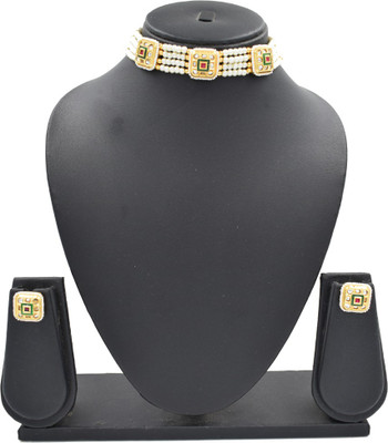 Sandhya Designer Studio Stone Gold-plated Red Jewellery Set(Pack of 1)