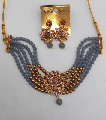 Asl World Alloy Gold-plated Grey Jewellery Set(Pack of 1)