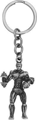 M Men Style Bodybuilder Dumbbell Men Fitness Strong Brown Metal Sport Keychain Keyring Key Chain