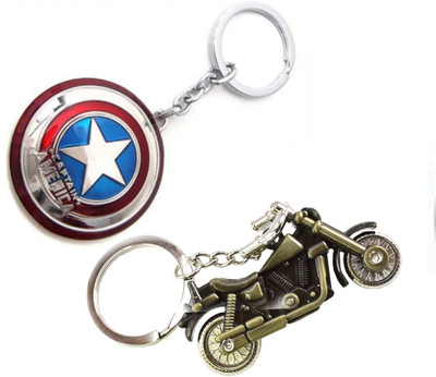 Blue Aura Combo of Golden Bike Keychain And Captain America Logo Keychain Key Chain