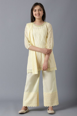 Aurelia Girls Casual Kurta and Palazzo Set(Yellow Pack of 3)