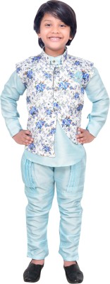 Kidzarea Boys Casual Kurta, Waistcoat and Pyjama Set(Light Blue Pack of 1)