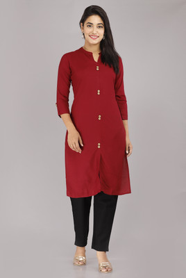 SHREEMEERA Women Solid Straight Kurta(Maroon)