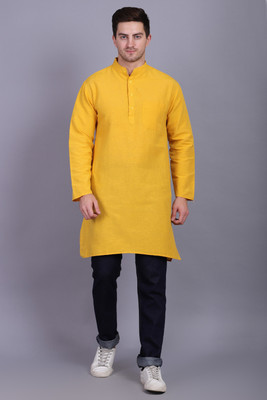 AXOLOTL Men Solid Straight Kurta(Yellow)
