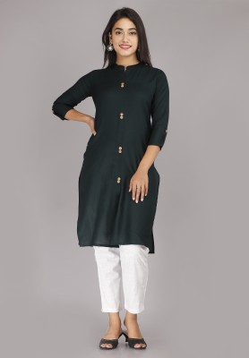 JEMOR Women Solid Straight Kurta(Dark Green)