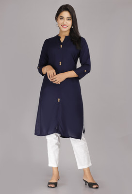 SHREEMEERA Women Solid Straight Kurta(Black)