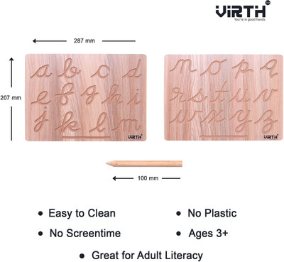 Virth Cursive Alphabet Tracing Board with Dummy Pencil | Learning and Educational Toys(Brown)