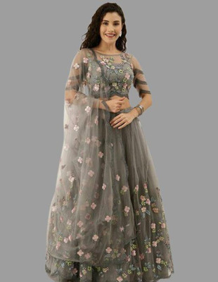 SHYAMALI FASHION Embroidered Semi Stitched Lehenga Choli(Grey)