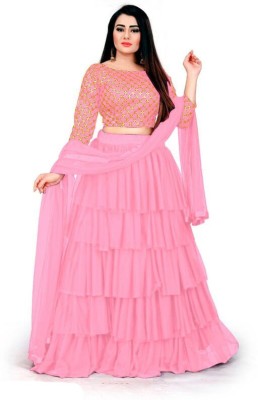 VARACHHA JUNCTION Self Design Semi Stitched Lehenga Choli(Pink)