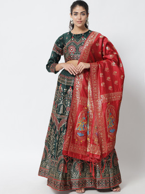 SHREE CREATION Self Design Semi Stitched Lehenga Choli(Dark Green, Red)
