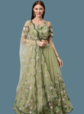 SHYAMALI FASHION Embroidered Semi Stitched Lehenga Choli(Green)