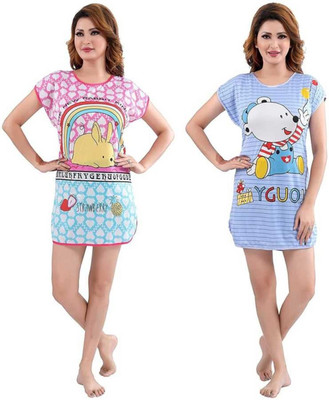 FRANKOPOLIS Women Nightshirts(Multicolor, Blue, Pink)