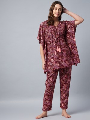 STYLESTONE Women Printed Maroon Top & Pyjama Set