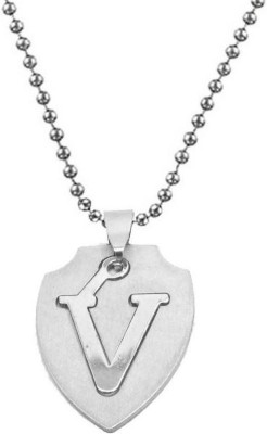 Love And Promise Lovely Alphabet ‘V’ Initial Letter Pendant Sterling Silver For Girls And Boys Silver, Rhodium Stainless Steel, Metal Locket Set