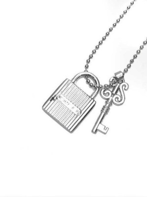 Love And Promise Valentine's Day Special Metal Heart Design Lock And Key Silver Alloy Pendant Set