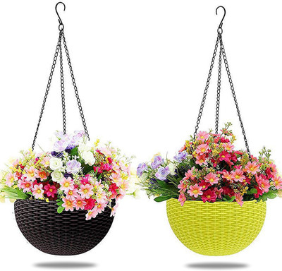 IMAGINEA 2 Pack Hanging Planters with Hook + Chain, Beautiful Hanging Planters Indoor Plant Container Set(Pack of 2, Plastic) IMAGINEA 2 Pack Hanging Planters with Hook + Chain, Beautiful Hanging Planters Indoor Plant Container Set(Pack of 2, Plastic)
