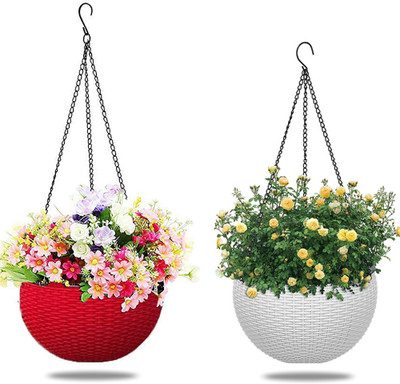 IMAGINEA 2 Pack Hanging Planters with Hook + Chain, Beautiful Hanging Planters Indoor Plant Container Set(Pack of 2, Plastic)