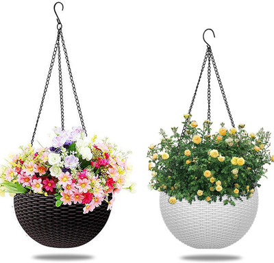 IMAGINEA 2 Pack Hanging Planters with Hook + Chain, Beautiful Hanging Planters Indoor Plant Container Set(Pack of 2, Plastic)