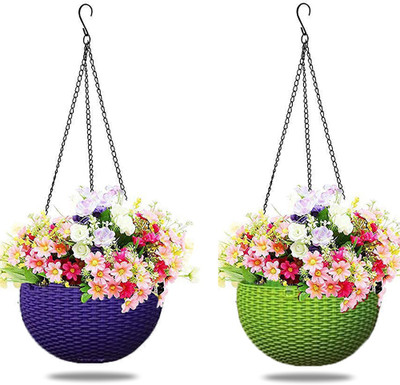 IMAGINEA 2 Pack Hanging Planters with Hook + Chain, Beautiful Hanging Planters Indoor Plant Container Set(Pack of 2, Plastic) IMAGINEA 2 Pack Hanging Planters with Hook + Chain, Beautiful Hanging Planters Indoor Plant Container Set(Pack of 2, Plastic)