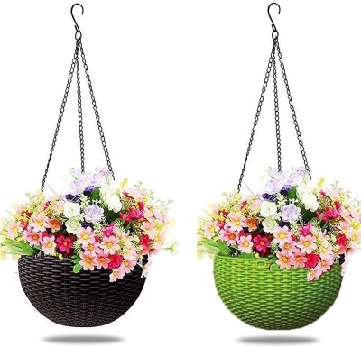 VirajSanchi 2 Pack Hanging Planters with Hook + Chain, Beautiful Hanging Planters Indoor Plant Container Set(Pack of 2, Plastic)