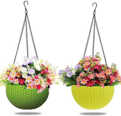 IMAGINEA 2 Pack Hanging Planters with Hook + Chain, Beautiful Hanging Planters Indoor Plant Container Set(Pack of 2, Plastic)