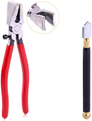 upask 2Pcs Premium Glass Running Breaking Pliers and Class Cutter Kit, Heavy Duty Combination Snap Ring Plier(Length : 8 inch)