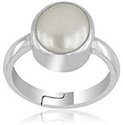 Senroar 8.5 Ratti Pearl Ring Natural Gemstone Moti White Ring Metal Pearl Ring