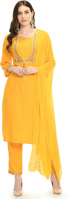 PREEGO Solid Kurta, Trouser/Pant & Dupatta Set