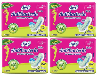 SOFY Anti Bacteria Extra Long XL - 28+28+28+28 Counts Sanitary Pad(Pack of 4)