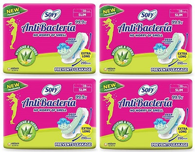 SOFY AntiBacteria Extra Long XL - 28+28+28+28 Pads Sanitary Pad(Pack of 4)
