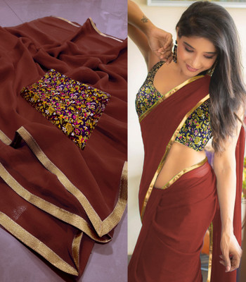 Sareez House Solid/Plain Bollywood Chiffon Saree(Purple)