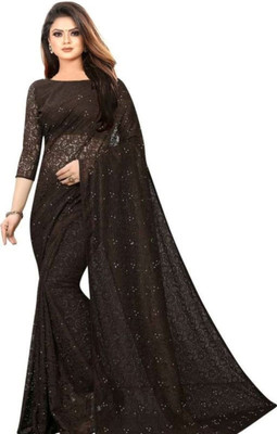 Panthcreation Embellished Bollywood Net Saree(Brown)