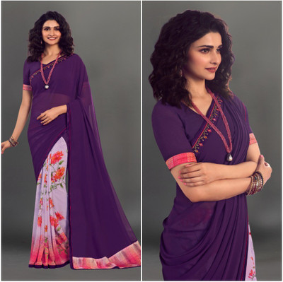 VIRHAN Embellished, Digital Print, Printed Bollywood Georgette, Chiffon Saree(Purple)
