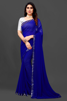Vivan Fab Embellished Bollywood Georgette Saree(Dark Blue)