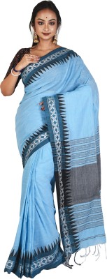 SUSHRITA BOUTIQUE Temple Border Daily Wear Pure Cotton Saree(Light Blue)