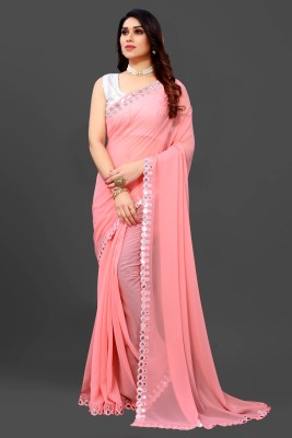 Laddu creation Embellished Bollywood Georgette, Silk Blend Saree(Pink)