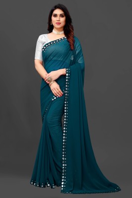 Laddu creation Embellished Bollywood Georgette, Silk Blend Saree(Blue)