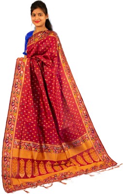 NM Enterprise Printed Tant Cotton Silk Saree(Maroon)