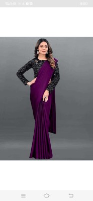 Butani Export Solid/Plain Bollywood Silk Blend, Satin Saree(Purple)