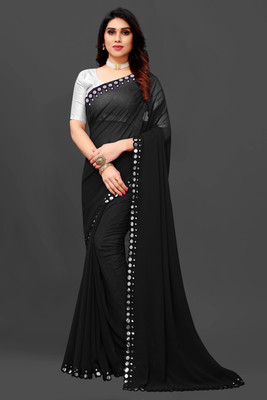 Laddu creation Embellished Bollywood Georgette, Silk Blend Saree(Black)