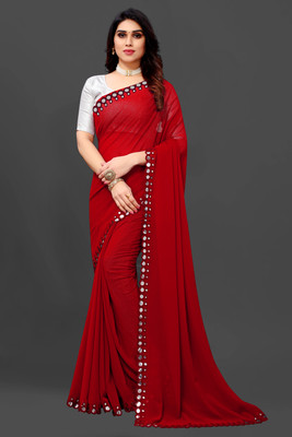 Vivan Fab Embellished Bollywood Georgette Saree(Red)