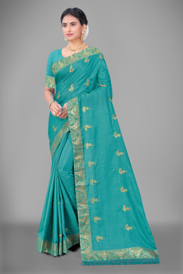 ONTIC Embroidered Bollywood Silk Blend Saree(Multicolor)