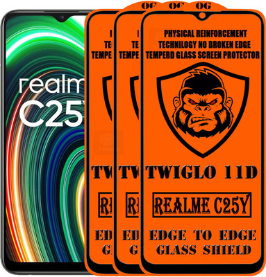 TWIGLO Edge To Edge Tempered Glass for REALME C25Y(Pack of 3)