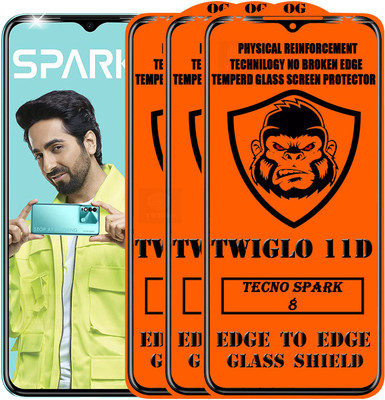 TWIGLO Edge To Edge Tempered Glass for TECNO SPARK 8(Pack of 3)