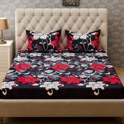 Supreme Home Collective 144 TC Microfiber Double Abstract Flat Bedsheet(Pack of 1, Black)
